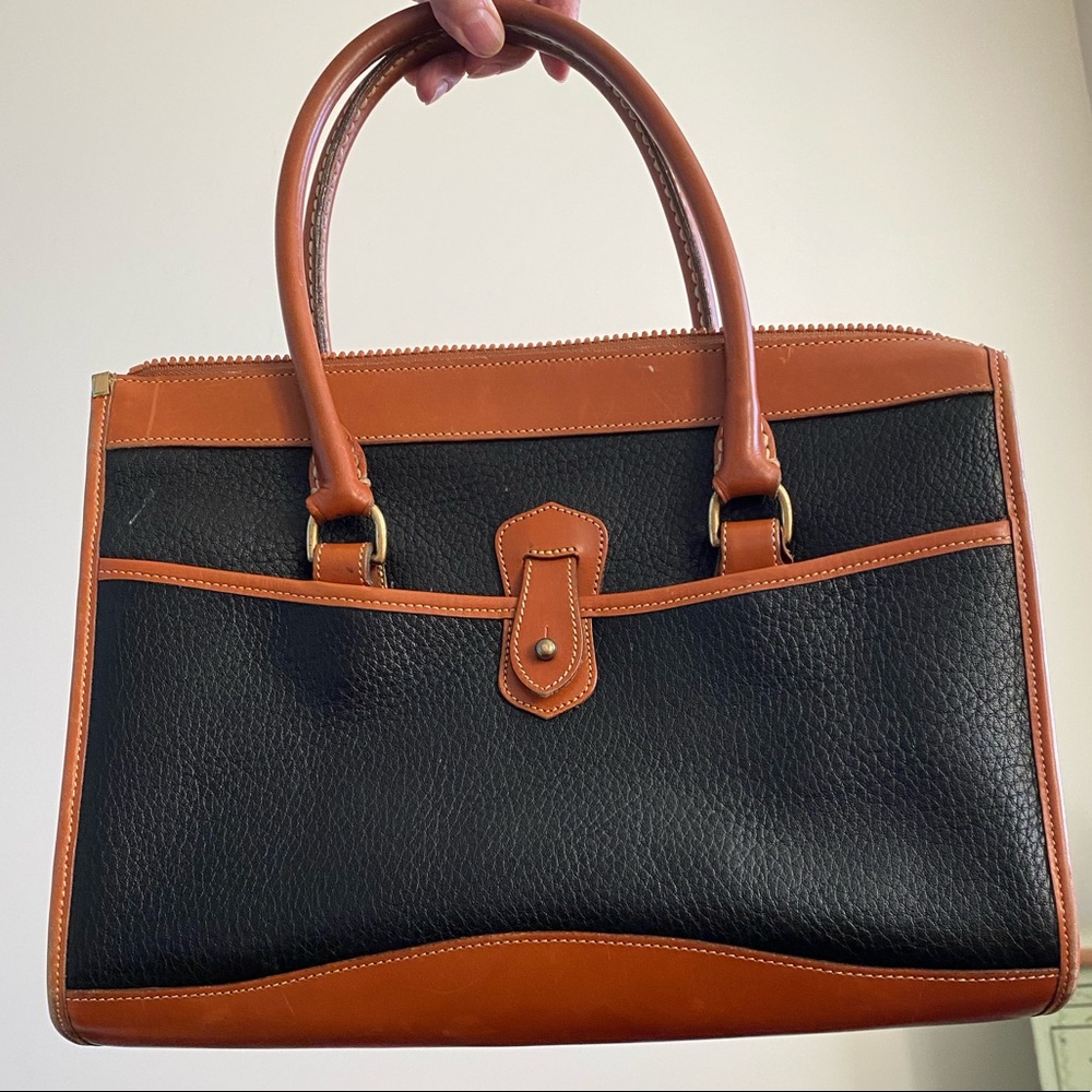 Dooney & Bourke Black and Brown Leather Satchel Tote - Picture 2 of 7
